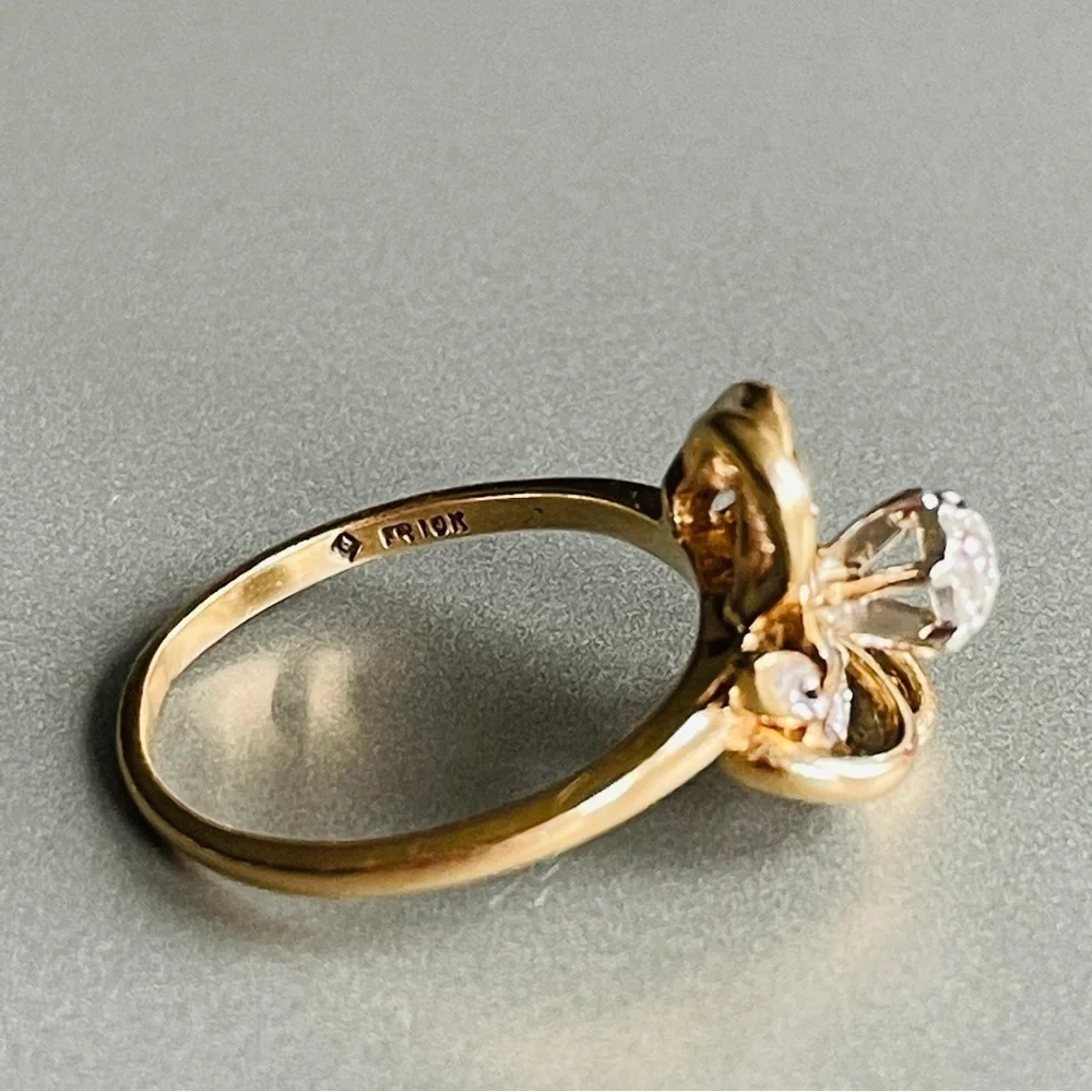 10k Yellow Gold Natural Diamond Swirl Design Vintage Ring